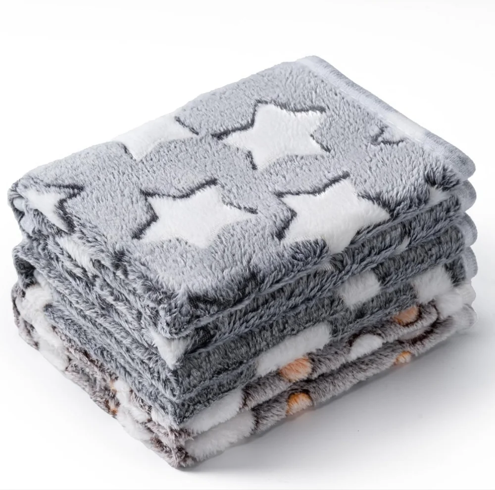 3 Blankets Super Soft Fluffy Premium Fleece Pet Blanket Flannel Paw Printed Thro
